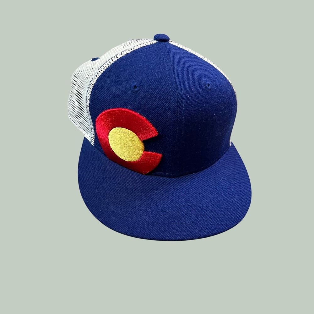 Aksels Colorado State Flag Trucker Hat Blue White Mesh Snapback Flat Brim EUC